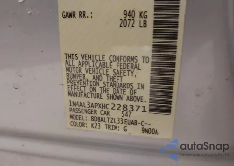 2017 Nissan Altima 2.5 Sl из США, поврежденный, VIN 1N4AL3APXHC228371